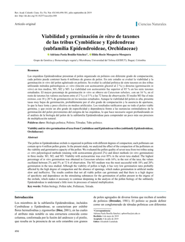 Viabilidad Y Germinación in Vitro De Taxones De Las Tribus Cymbidieae Y