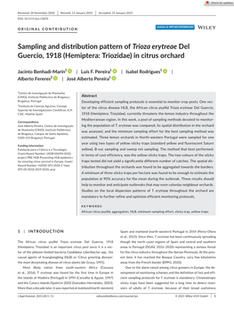 Sampling and Distribution Pattern of Trioza Erytreae Del Guercio, 1918 (Hemiptera: Triozidae) in Citrus Orchard