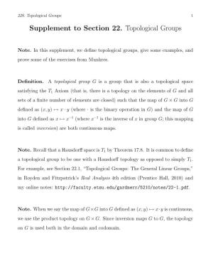 Supplement to Section 22. Topological Groups