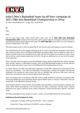 India's Men's Basketball Team Tip-Off Their Campaign at 2011 FIBA Asia Basketball Championship in China
