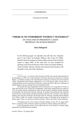 “There Is No Tomorrow Without Yesterday” an Analysis of President Lagos’ Proposal on Human Rights*