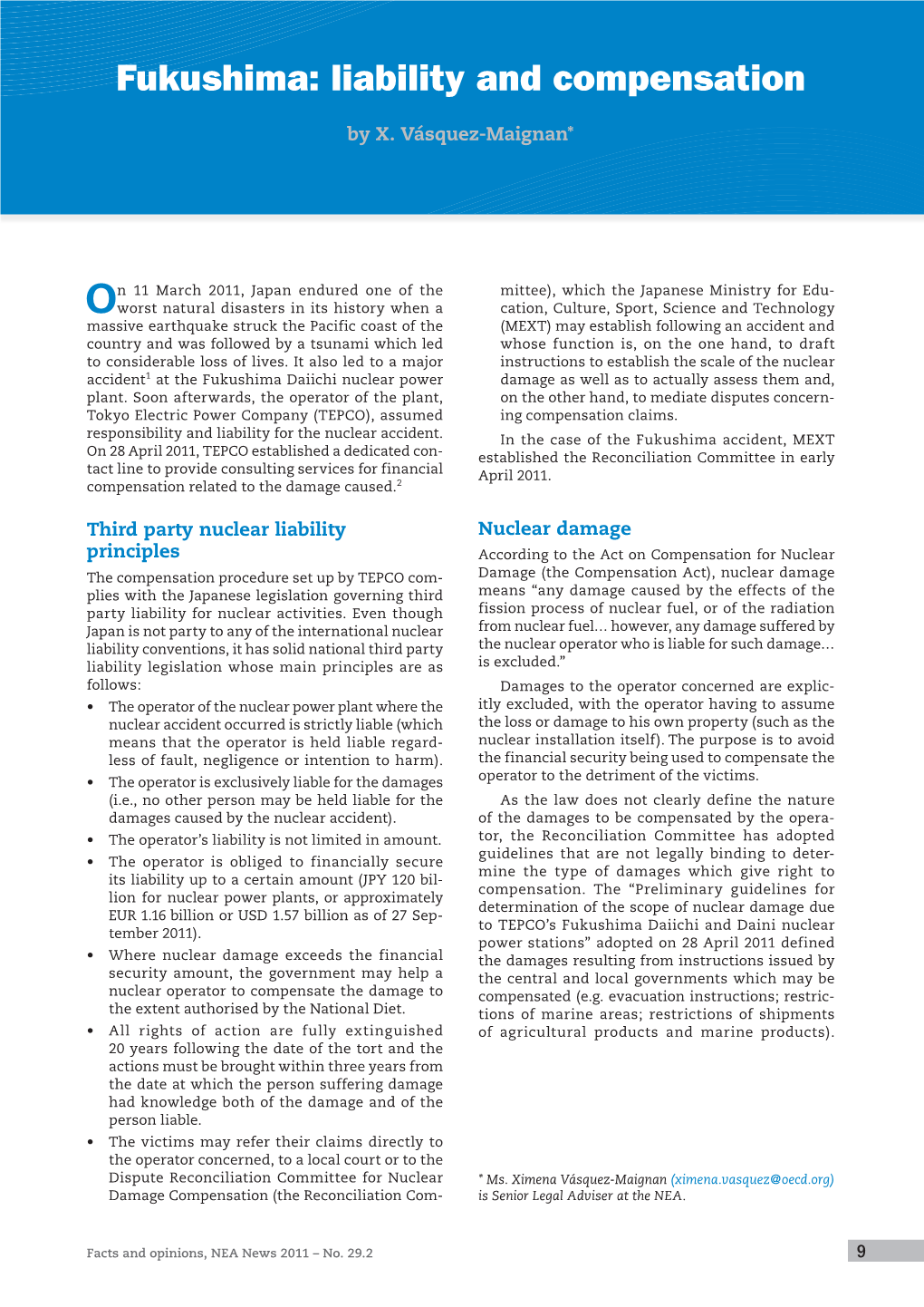 Fukushima: Liability and Compensation