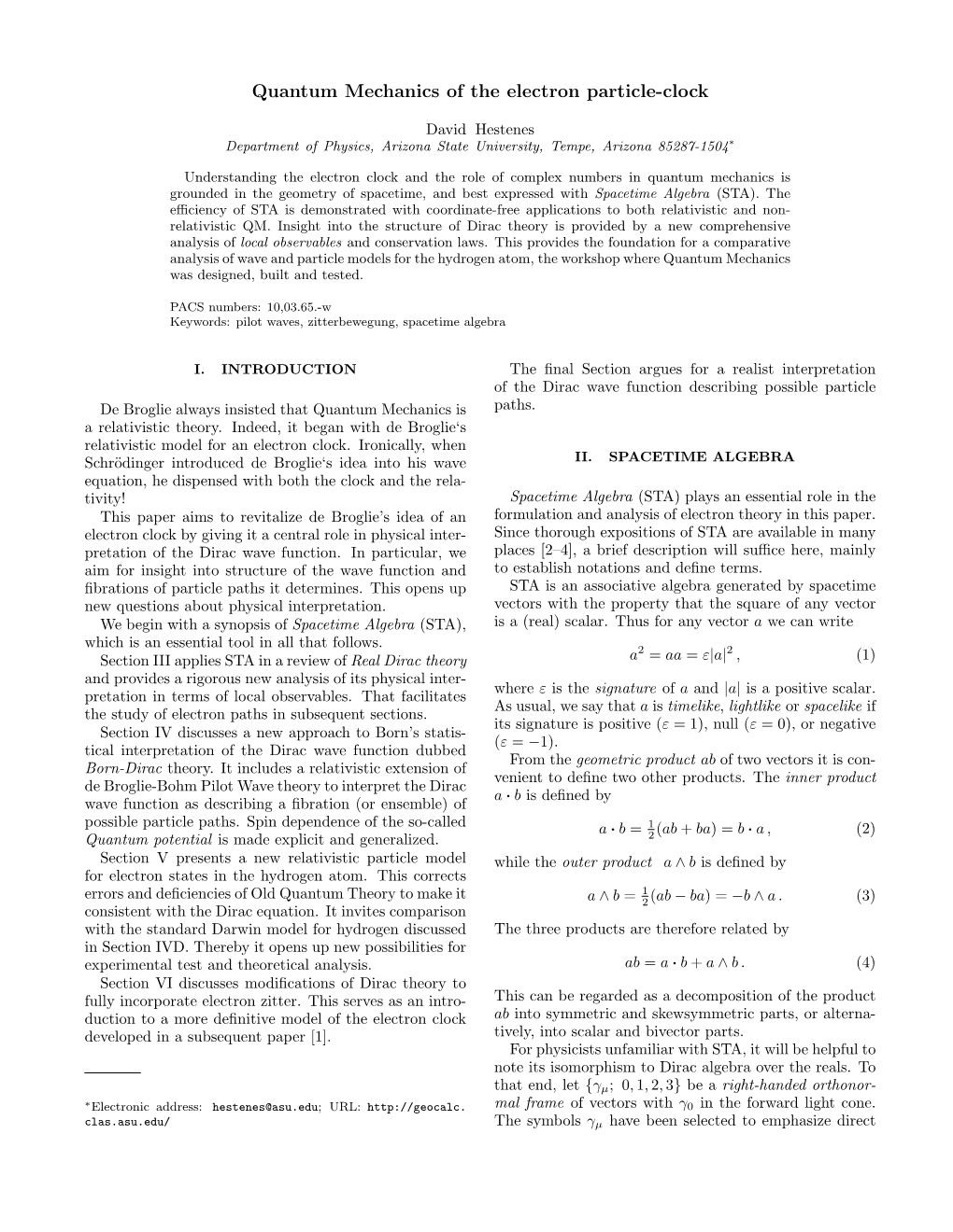 Quantum Mechanics of the Electron Particle-Clock