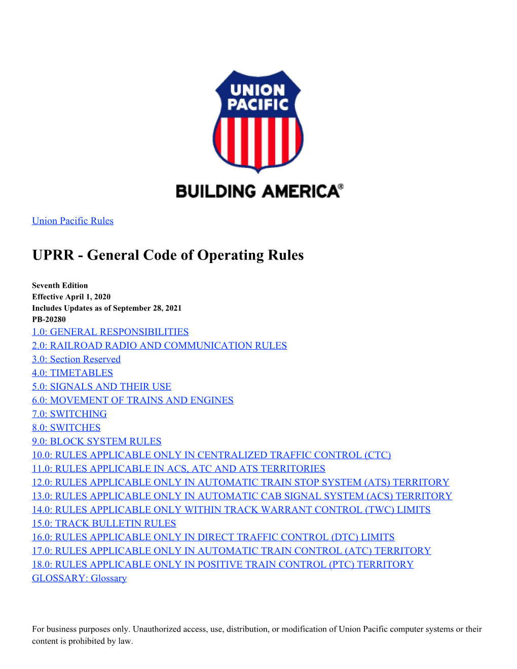 UPRR - General Code of Operating Rules