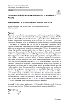 In the Search of Glycoside-Based Molecules As Antidiabetic Agents