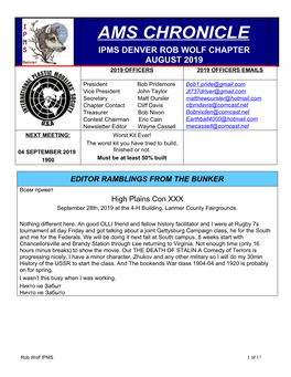 Ams Chronicle Ipms Denver Rob Wolf Chapter August 2019 2019 Officers 2019 Officers Emails