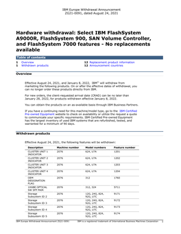 Hardware Withdrawal: Select IBM Flashsystem A9000R, Flashsystem 900, SAN Volume Controller, and Flashsystem 7000 Features - No Replacements Available
