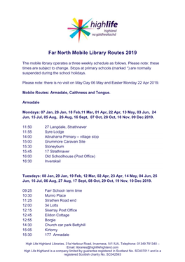 Far North Mobile Library Routes 2019