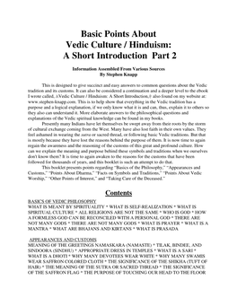 Basic Points About Vedic Culture / Hinduism: a Short Introduction Part 2