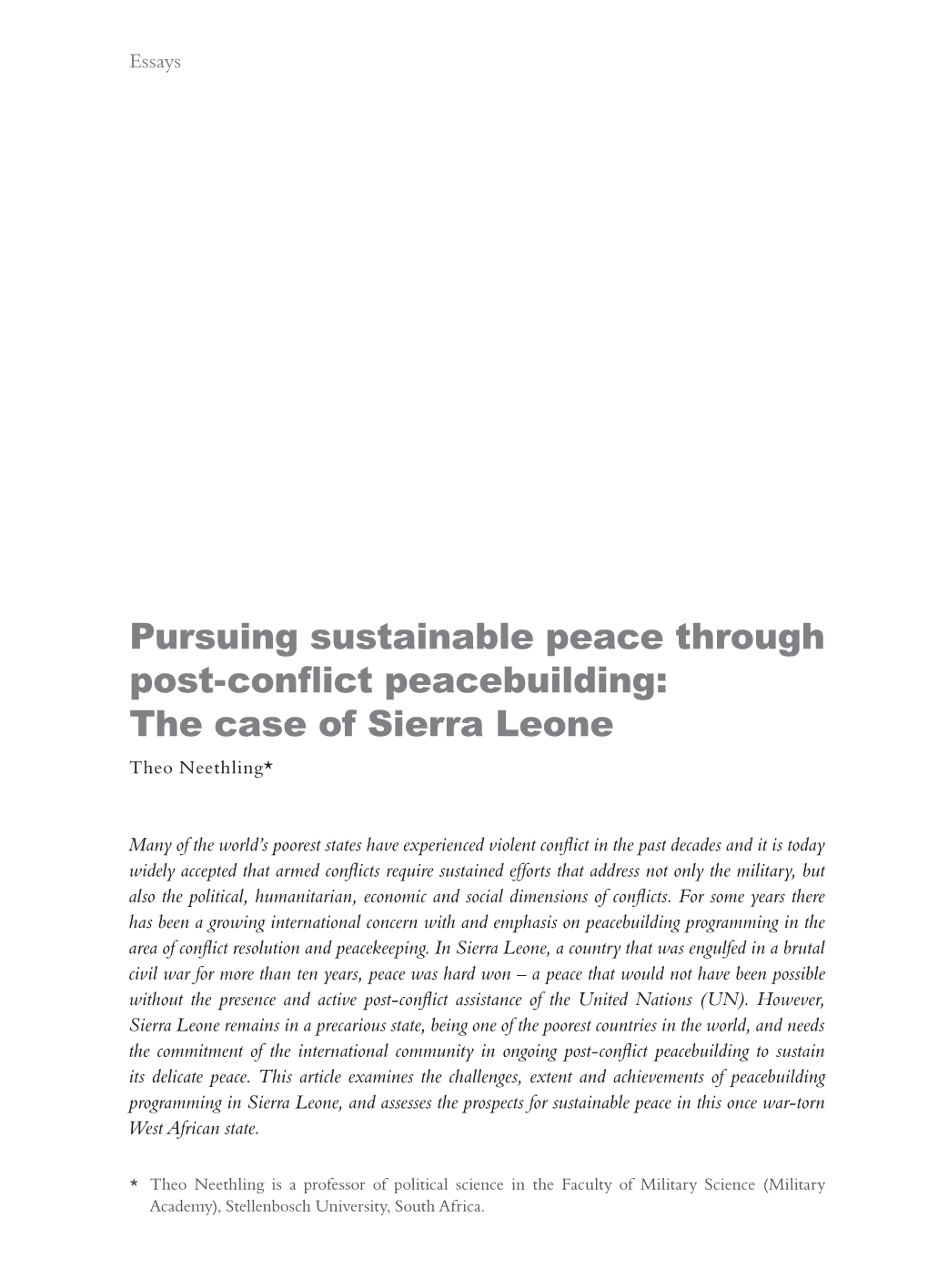 Pursuing Sustainable Peace Through Post-Conflict Peacebuilding