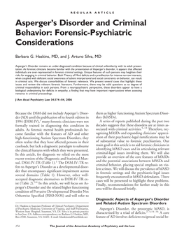 Asperger's Disorder and Criminal Behavior: Forensic-Psychiatric Considerations