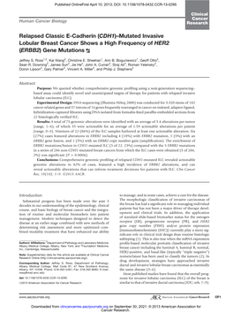 CDH1)–Mutated Invasive Lobular Breast Cancer Shows a High Frequency of HER2 (ERBB2) Gene Mutations