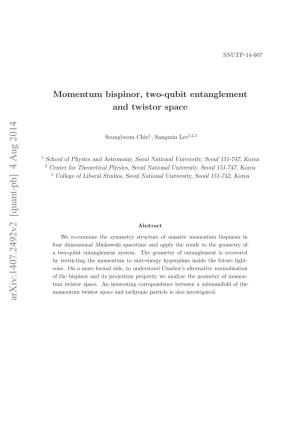 Momentum Bispinor, Two-Qubit Entanglement and Twistor Space