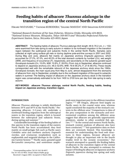 Feeding Habits of Albacore Thunnus Alalunga in the Transition Region of the Central North Paciﬁc