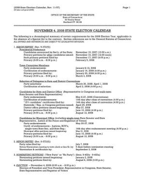 November 4, 2008 Election Calendar