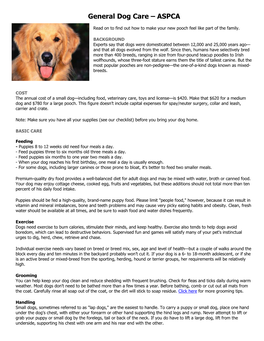 General Dog Care – ASPCA