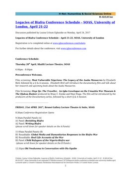 Legacies of Biafra Conference Schedule - SOAS, University of London, April 21-22
