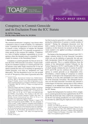 Conspiracy to Commit Genocide and Its Exclusion from the ICC Statute by SONG Tianying FICHL Policy Brief Series No