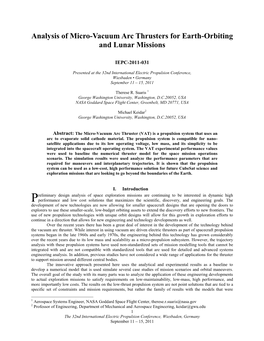 Analysis of Micro-Vacuum Arc Thrusters for Earth-Orbiting and Lunar Missions