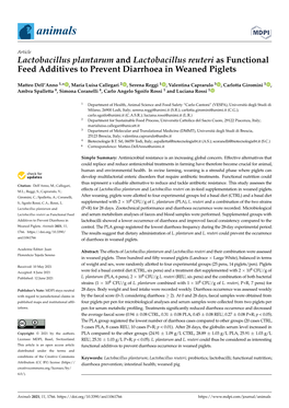 Lactobacillus Plantarum and Lactobacillus Reuteri As Functional Feed Additives to Prevent Diarrhoea in Weaned Piglets