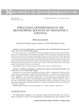 Structural Deformations in the Metamorphic Rocks of Mt Medvednica (Croatia)