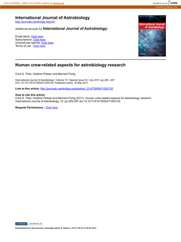 Human Crew-Related Aspects for Astrobiology Research