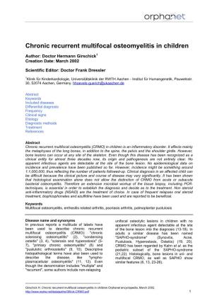 Chronic Recurrent Multifocal Osteomyelitis in Children