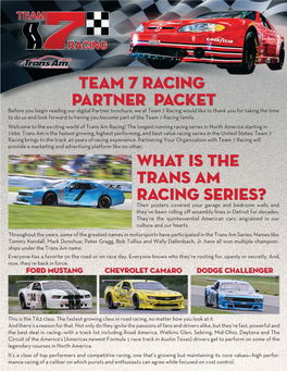 What Is the Trans Am Racing Series? Team 7 Racing Partner Packet