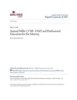 Samuel Miller (1769–1850) and Professional Education for the Ministry Robert John Robertson