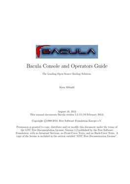 Bacula Console and Operators Guide