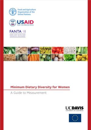 Minimum Dietary Diversity for Women a Guide to Measurement