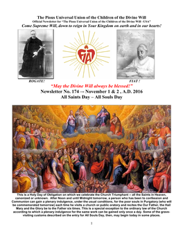 “May the Divine Will Always Be Blessed!” Newsletter No