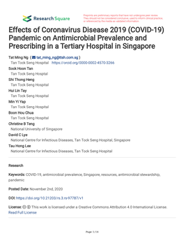 (COVID-19) Pandemic on Antimicrobial Prevalence and Prescribing in a Tertiary Hospital in Singapore
