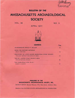 Bulletin of the Massachusetts Archaeological Society, Vol. 38, No