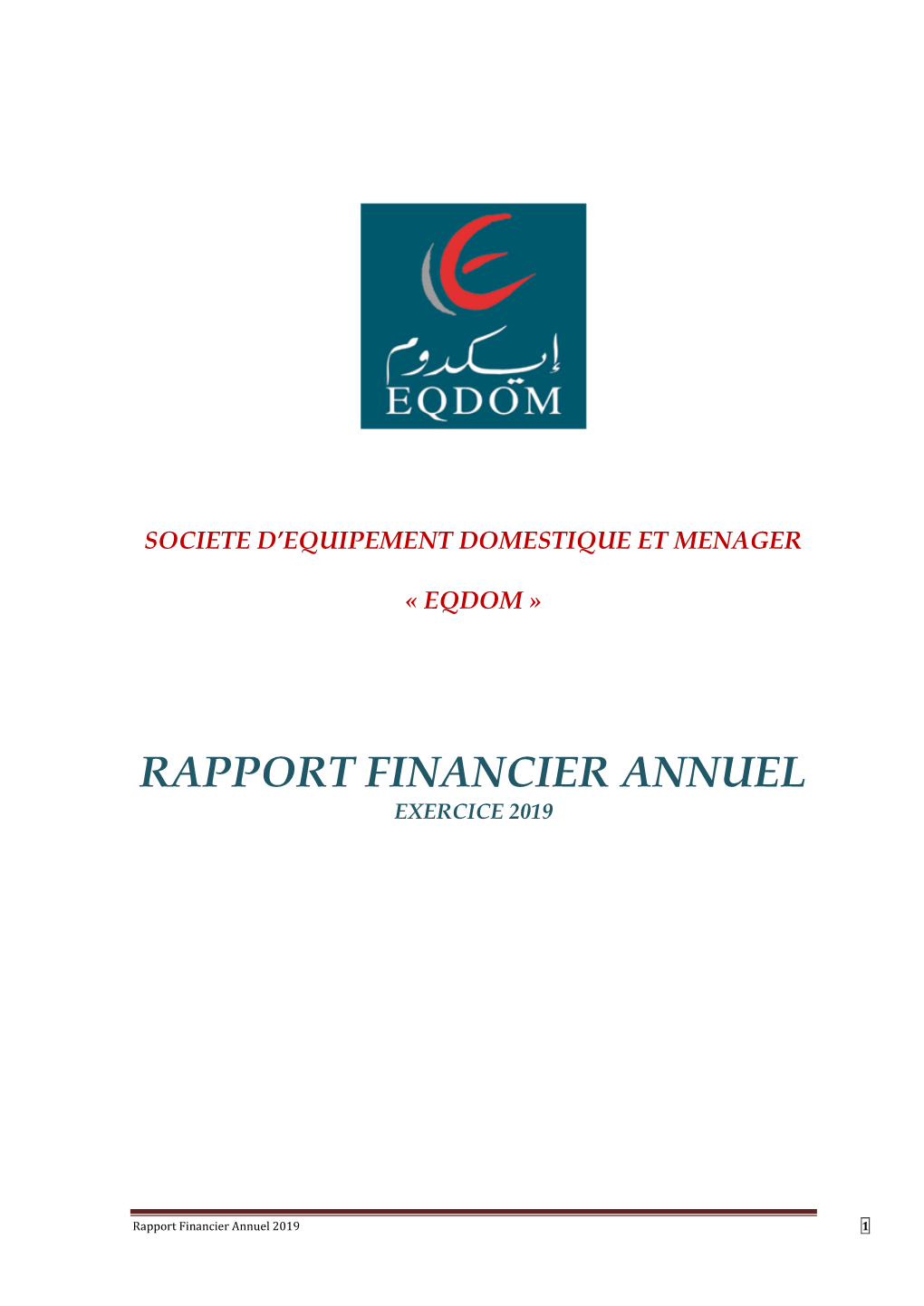 Rapport Financier Annuel Exercice 2019