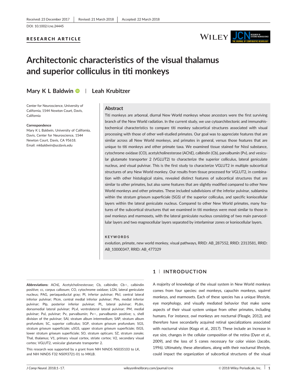 Architectonic Characteristics of the Visual Thalamus and Superior Colliculus in Titi Monkeys