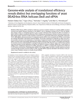 Genome-Wide Analysis of Translational Efficiency Reveals Distinct but Overlapping Functions of Yeast DEAD-Box RNA Helicases Ded1 and Eif4a