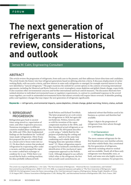 The Next Generation of Refrigerants — Historical Review, Considerations, and Outlook