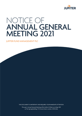 Notice of Annual General Meeting 2021 Jupiter Fund Management Plc