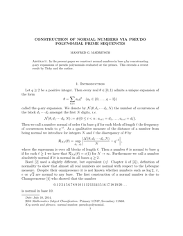 Construction of Normal Numbers Via Pseudo Polynomial Prime Sequences