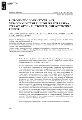 Phylogenetic Diversity of Plant Metacommunity of the Dnieper River ARENA Terrace Within the ‘Dnieper-Orilskiy’ Nature Reserve