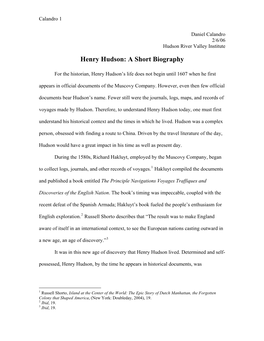 Henry Hudson: a Short Biography