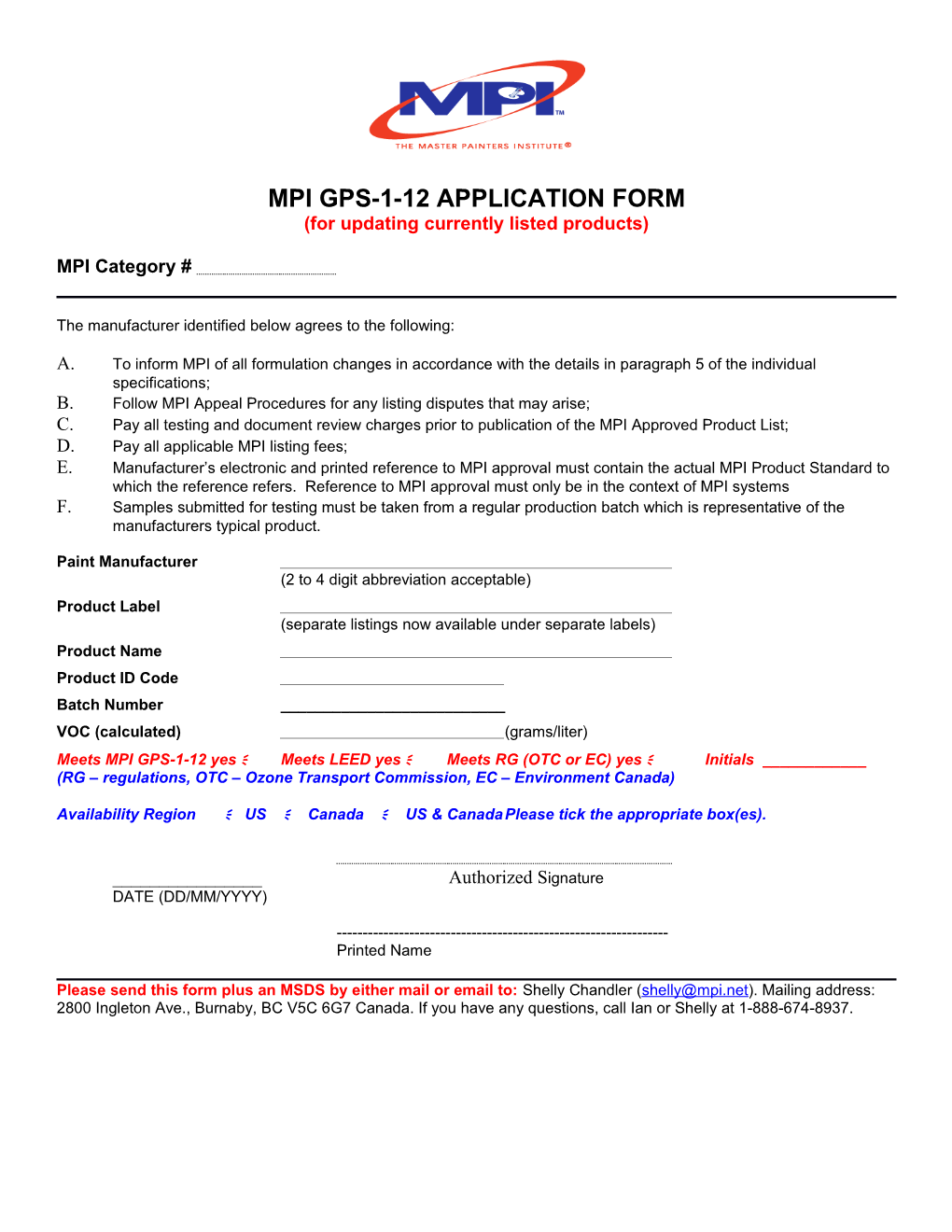 Detailed Performance Application Form