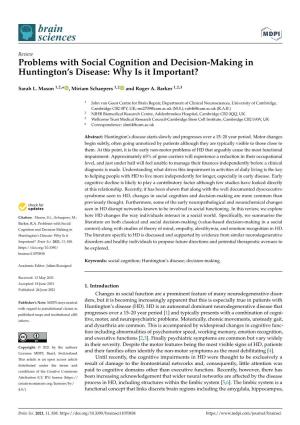 Problems with Social Cognition and Decision-Making in Huntington’S Disease: Why Is It Important?