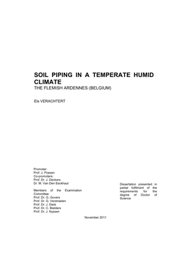 Soil Piping in a Temperate Humid Climate the Flemish Ardennes (Belgium)
