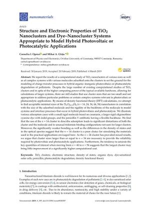 Structure and Electronic Properties of Tio2 Nanoclusters and Dye–Nanocluster Systems Appropriate to Model Hybrid Photovoltaic Or Photocatalytic Applications