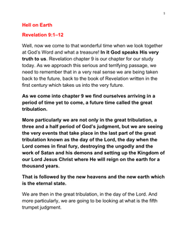 Hell on Earth Revelation 9:1–12 Well, Now We Come to That Wonderful Time