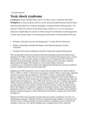 Toxic Shock Syndrome Contributors: Noah Craft MD, Phd, Lindy P