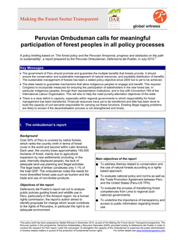 Peruvian Ombudsman Calls for Meaningful Participation of Forest Peoples in All Policy Processes