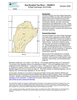 Iowa One Hundred Two River – 10240013 8-Digit Hydrologic Unit Profile October 2009